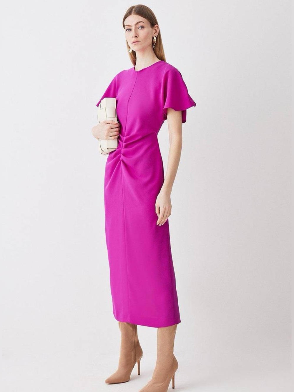 Karen Millen Ruched Front Crepe Midi Dress